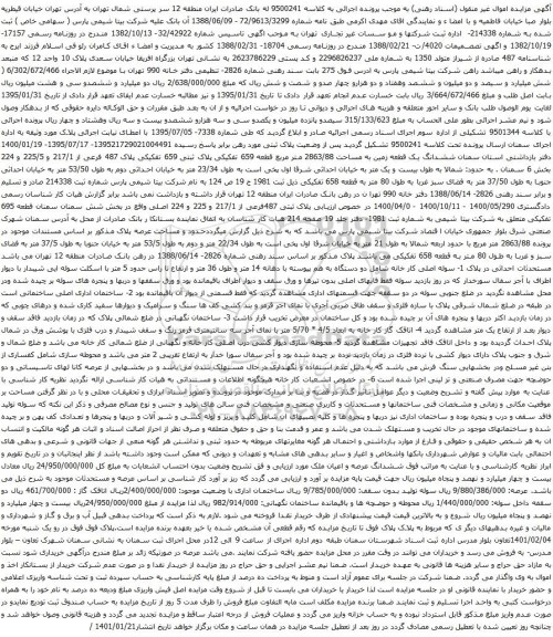 آگهی مزایده ششدانگ یک قطعه زمین به مساحت 2863/88 متر مربع