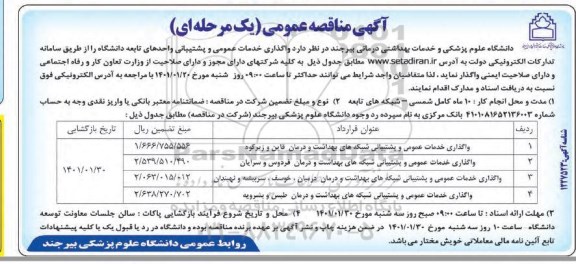 مناقصه، مناقصه عمومی واگذاری خدمات عمومی و پشتیبانی واحدهای تابعه دانشگاه