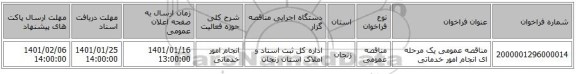 مناقصه عمومی یک مرحله ای انجام امور خدماتی