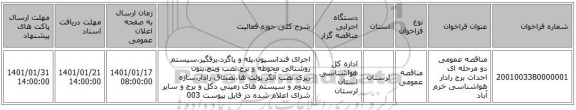 مناقصه عمومی دو مرحله ای احداث برج رادار هواشناسی خرم آباد
