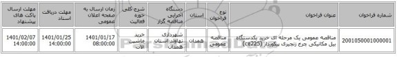 مناقصه عمومی یک مرحله ای خرید یکدستگاه بیل مکانیکی چرخ زنجیری پیکوردار (ce225)