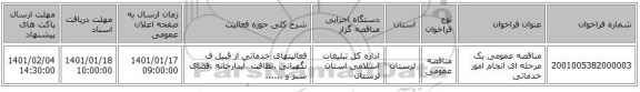 مناقصه عمومی یک مرحله ای انجام امور خدماتی 