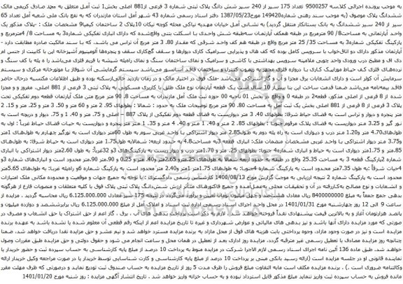 آگهی مزایده تعداد 175 سیر از 240 سیر شش دانگ پلاک ثبتی شماره 3 فرعی از881 اصلی