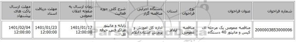 مناقصه عمومی یک مرحله ای کیس و مانیتور 40 دستگاه