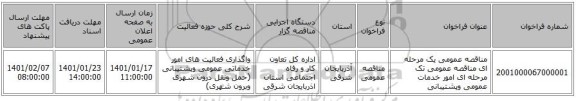 مناقصه عمومی یک مرحله ای مناقصه عمومی تک مرحله ای امور خدمات عمومی وپشتیبانی