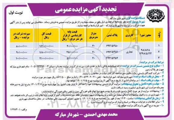 تجدید مزایده، تجدید مزایده فروش املاک تجاری