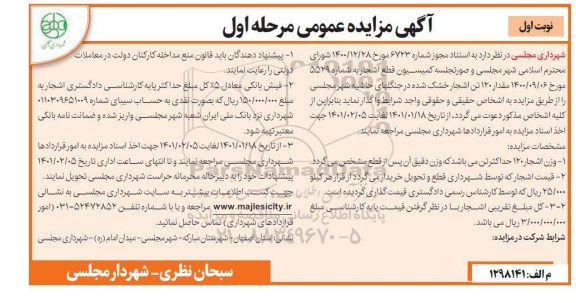 مزایده مقدار 120 تن اشجار خشک شده
