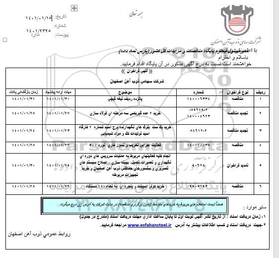 فراخوان، فراخوان پانزده ردیف تیغه قیچی ...