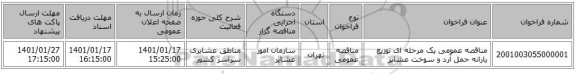 مناقصه عمومی یک مرحله ای توزیع یارانه حمل آرد و سوخت عشایر