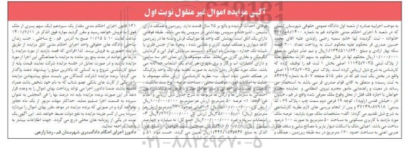 مزایده فروش عرصه ملک مورد بازدید با کاربری مسکونی به مساحت 50 مترمربع 