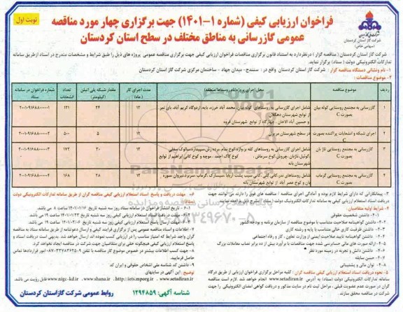 فراخوان ارزیابی کیفی گازرسانی به مناطق مختلف
