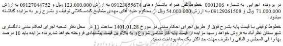 مزایده فروش خطوط تلفن همراه