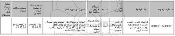 فراخوان ارزیابی کیفی احداث واحدهای طرح نهضت ملی مسکن استان قزوین 