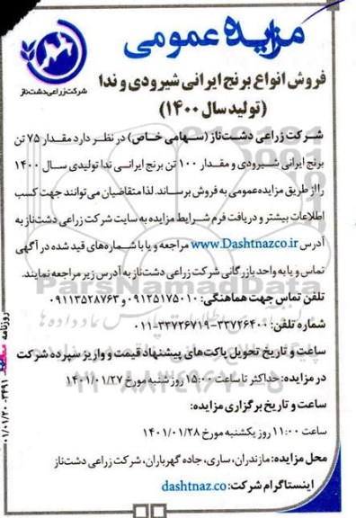 مزایده فروش انواع برنج ایرانی