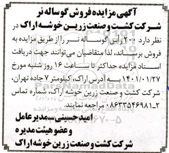 مزایده فروش تعداد 200 راس گوساله نر
