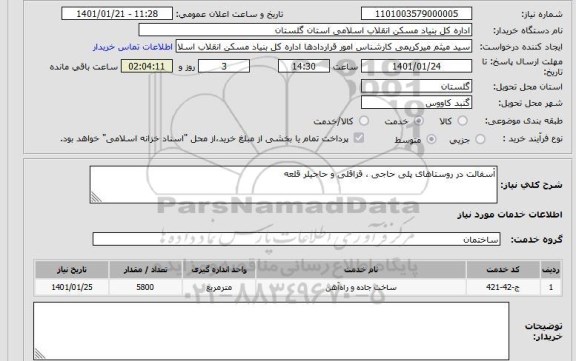 استعلام آسفالت در روستاهای پلی حاجی ، قزاقلی و حاجیلر قلعه 