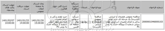 مناقصه عمومی همزمان با ارزیابی (فشرده) یک مرحله ای خرید لوازم یدکی و انجام تعمیرات اساسی مولد دیزلی شماره 2 نیروگاه خارک به روش PC