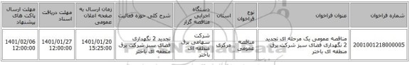 مناقصه عمومی یک مرحله ای تجدید 2 نگهداری فضای سبز شرکت برق منطقه ای باختر 