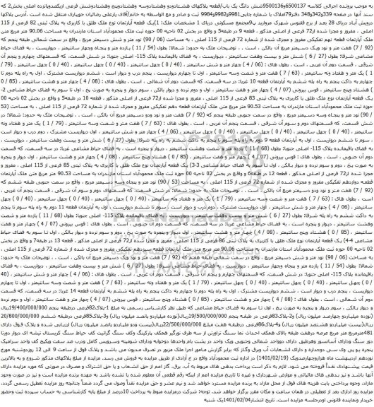 آگهی مزایده شش دانگ یک باب/قطعه پلاکهای هشتادودو وهشتادوسه وهشتادوپنج