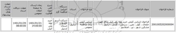 فراخوان ارزیابی کیفی خرید لوله پلی اتیلن برای امورات خلخال ، کوثر ، نمین ، سرعین ، گرمی ، اردبیل ، مشکین شهر ، نیر ، اصلاندوز 