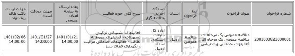مناقصه عمومی یک مرحله ای مناقصه عمومی یک مرحاه ای فعالیتهای خدماتی وپشتیبانی