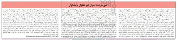 مزایده 2 دانگ از ششدانگ عرصه و اعیان به صورت یک واحد آپارتمان مسکونی به مساحت 11.04 مترمربع 