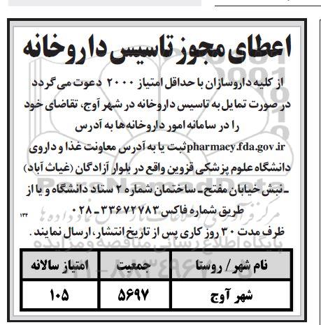 اعطای مجوز تاسیس داروخانه