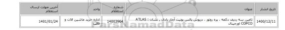 تامین سه ردیف دکمه ، پره روتور ، درپوش پالس یونیت آچار بادی , نشان : ATLAS COPCO اورجینال