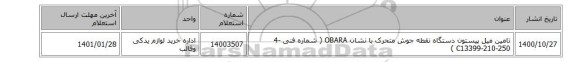 تامین میل ‎پیستون‏‎ دستگاه  نقطه جوش متحرک با نشان OBARA ( شماره فنی ‎4-C13399-210-250 )