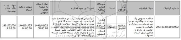 مناقصه عمومی یک مرحله ای واگذاری انجام امورخدماتی سرایداری و نگهبانی به صورت حجمی  در ادارات و مناطق ثبتی استان اصفهان