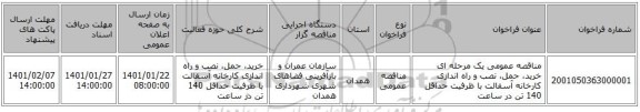 مناقصه عمومی یک مرحله ای خرید، حمل، نصب و راه اندازی  کارخانه آسفالت با ظرفیت حداقل 140 تن در ساعت