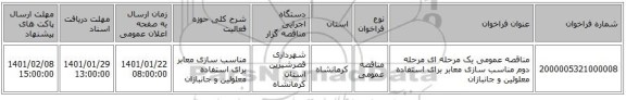 مناقصه عمومی یک مرحله ای مرحله دوم مناسب سازی معابر برای استفاده معلولین و جانبازان 