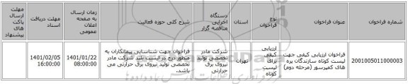 فراخوان ارزیابی کیفی جهت لیست کوتاه سازندگان پره های کمپرسور (مرحله دوم)