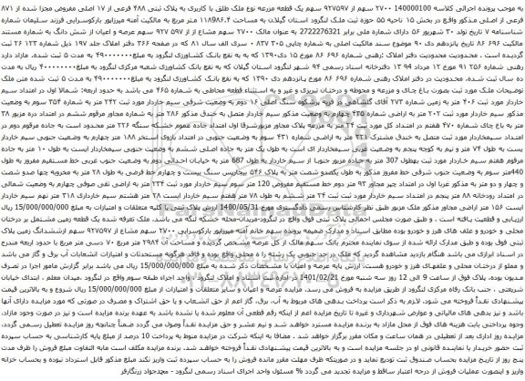 آگهی مزایده یک قطعه مزرعه نوع ملک طلق با کاربری به پلاک ثبتی ۴۸۸ فرعی از ۱۷ اصلی