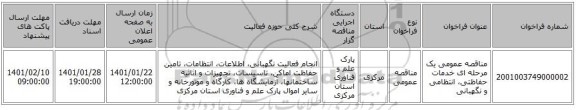 مناقصه عمومی یک مرحله ای خدمات حفاظتی، انتظامی و نگهبانی