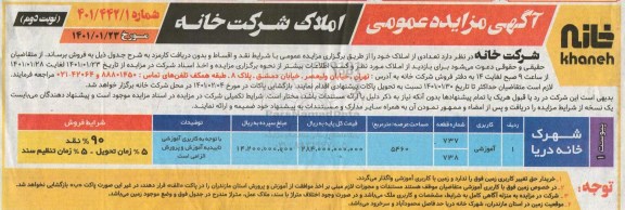 مزایده، مزایده فروش املاک - نوبت دوم