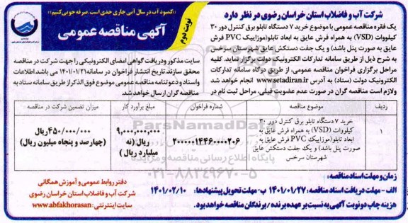 مناقصه، مناقصه عمومی خرید 7 دستگاه تابلو برق کنترل دور 30 کیلووات...- نوبت دوم 
