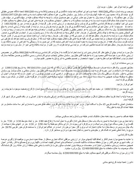 مزایده فروش سه دانگ سرقفلی 