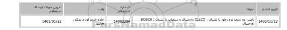 تامین دو ردیف پره روتور با نشان : CLECO اورجینال و سوپاپ با نشان : BOSCH  اورجینال