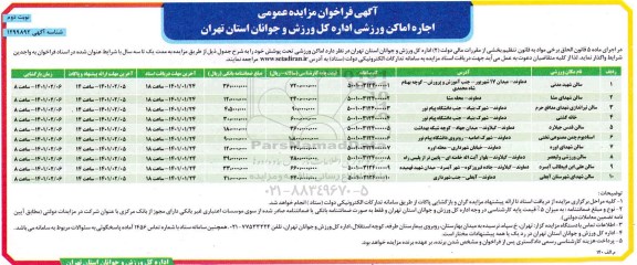 مزایده اجاره اماکن ورزشی نوبت دوم