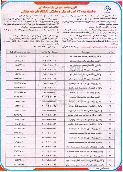 مناقصه واگذاری پایگاه های سلامت