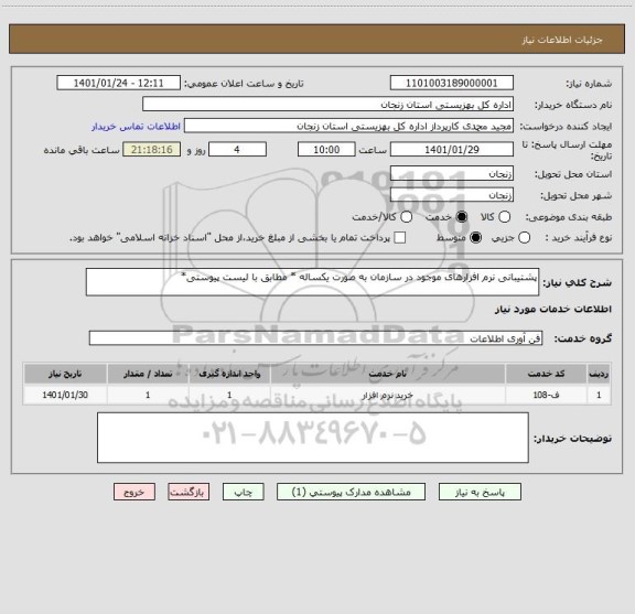 استعلام پشتیبانی نرم افزارهای موجود در سازمان به صورت یکساله * مطابق با لیست پیوستی*