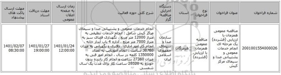 مناقصه عمومی همزمان با ارزیابی (فشرده) یک مرحله ای انجام خدمات عمومی و پشتیبانی صدا و سیمای مرکز کیش