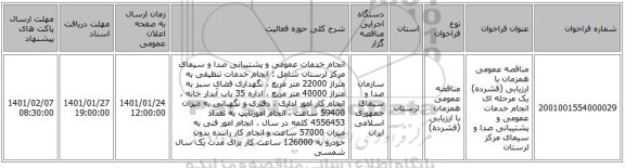 مناقصه عمومی همزمان با ارزیابی (فشرده) یک مرحله ای انجام خدمات عمومی و پشتیبانی صدا و سیمای مرکز لرستان