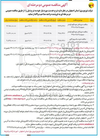 مناقصه خرید کابل خودنگهدار فشار ضعیف ....