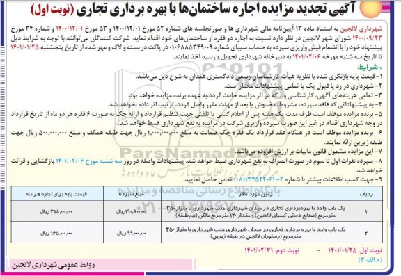 تجدید مزایده اجاره ساختمان ها با بهره برداری تجاری