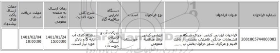 فراخوان ارزیابی کیفی اجرای شبکه و انشعابات خانگی فاضلاب بخشی از بافت قدیم و مرکزی شهر دزفول-بخش ب