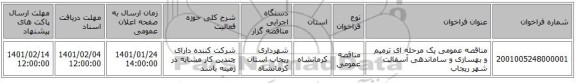 مناقصه عمومی یک مرحله ای ترمیم و بهسازی و ساماندهی آسفالت شهر ریجاب