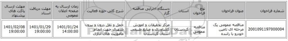 مناقصه عمومی یک مرحله ای تامین خودرو با راننده