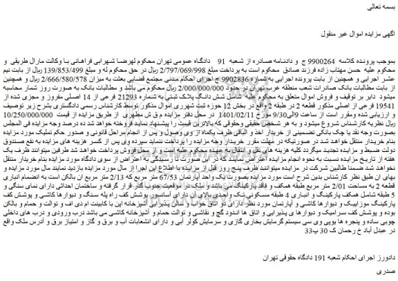 مزایده شش دانگ پلاک ثبتی به شماره 21293 فرعی از 14 اصلی
